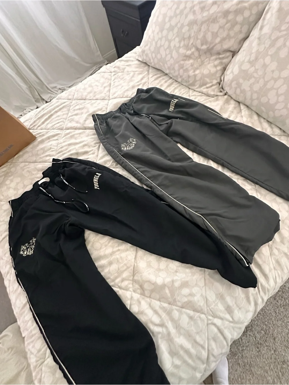 YoungLA Black Track Joggers with White Piping